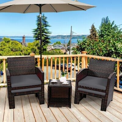 5er Möbel-Set Rattan Set Möbel Terrasse Sitzgruppe Sitzgarnitur Braun + Grau