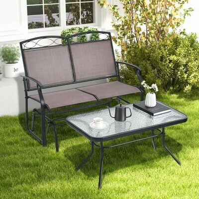 2-Sitzer Schaukelbank mit Couchtisch Gartenbank aus Textilene