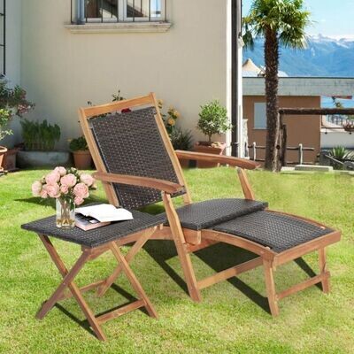 2-teiliges Rattan-Gartenmöbel-Set mit Liegestuhl und Beistelltisch