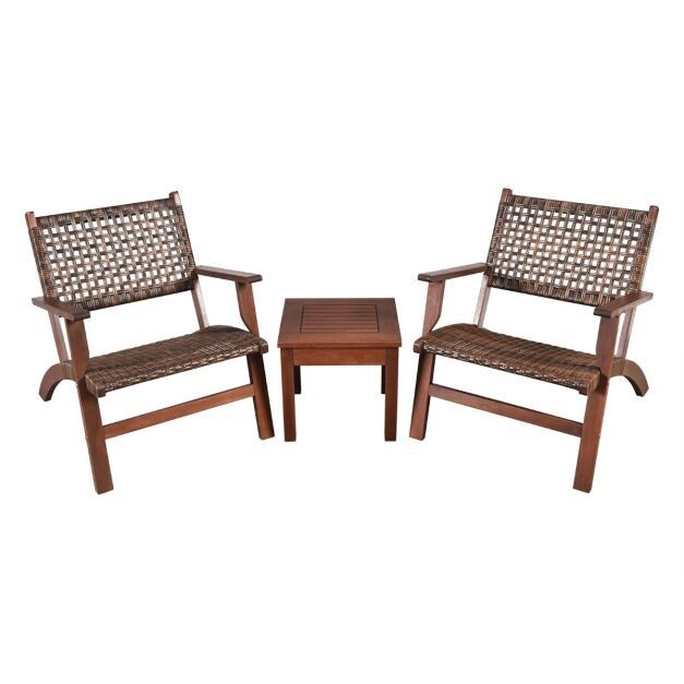 3-Teiliges Balkon-Set aus Eukalyptusholz Braun