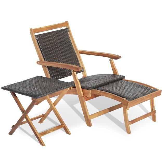 2-teiliges Rattan-Gartenmöbel-Set mit Liegestuhl und Beistelltisch