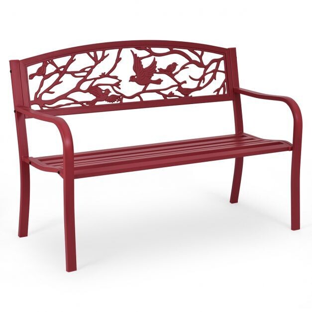 Gartenbank 3-Sitzer Parkbank mit Rückenlehne Rot