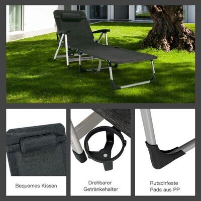 Sonnenliege klappbar Liegestuhl Gartenstuhl 134-190 x 71 x 61,5-95 cm Schwarz