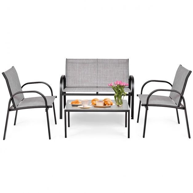 4-teiliges Set Gartengarnitur Gartenmöbel Grau