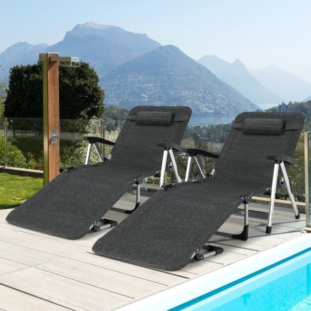 Sonnenliege klappbar Liegestuhl Gartenstuhl 134-190 x 71 x 61,5-95 cm Schwarz