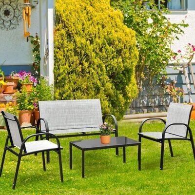 4-teiliges Set Gartengarnitur Gartenmöbel Grau