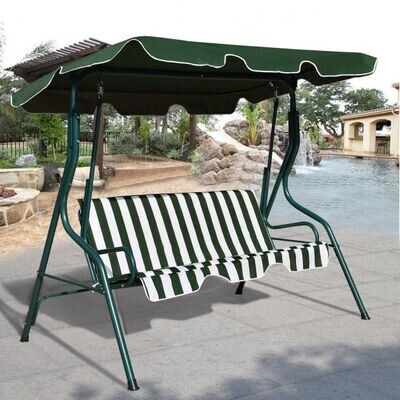 Hollywoodschaukel 3-Sitzer Schaukelbank mit Sonnendach grün-weiss 172 x 154 x 110 cm