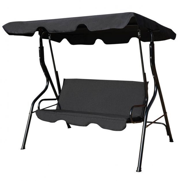 Hollywoodschaukel 3-Sitzer Schaukelbank mit Sonnendach Schwarz 172 x 154 x 110 cm