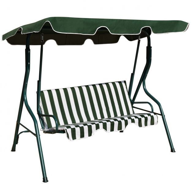 Hollywoodschaukel 3-Sitzer Schaukelbank mit Sonnendach grün-weiss 172 x 154 x 110 cm