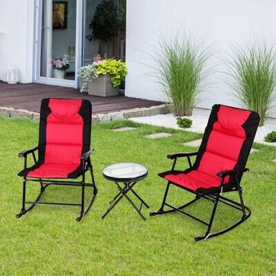 3-teiliges Schaukelstühle Balkonset mit Beistelltisch Gartenliege Rot + Schwarz