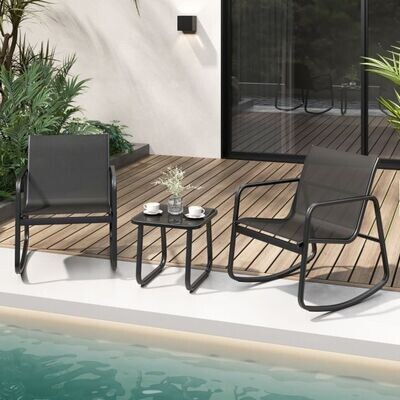 3-TLG. Gartenmöbel Set mit 2 Schaukelstühlen & Tisch Gartengarnitur