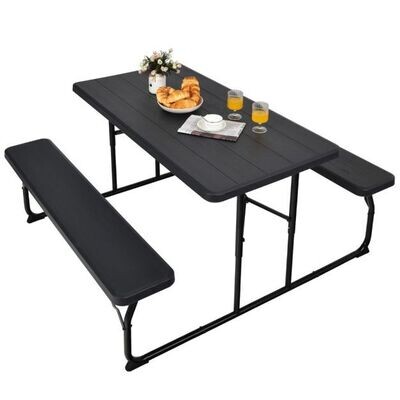 Campingtisch-Set Klappbarer Picknicktisch mit Bänken schwarz