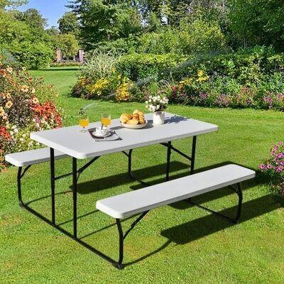 Campingtisch-Set Klappbarer Picknicktisch mit Bänken Weiss
