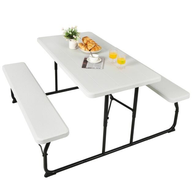 Campingtisch-Set Klappbarer Picknicktisch mit Bänken Weiss