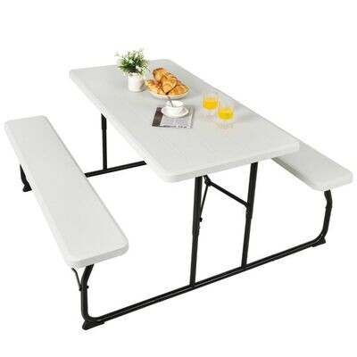 Campingtisch-Set Klappbarer Picknicktisch mit Bänken Weiss