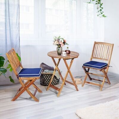 3-TLG. Balkonmöbel-Set mit rundem Tisch & 2 Stühlen mit 2 Kissen Ergonomische Sitzgarnitur Blau