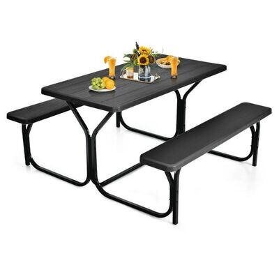 Bierzeltgarnitur Picknicktisch &amp; 2 Sitzbänke mit Metallrahmen Schwarz