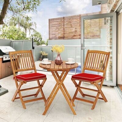 3-TLG. Balkonmöbel-Set mit rundem Tisch &amp; 2 Stühlen mit 2 Kissen Ergonomische Sitzgarnitur rot