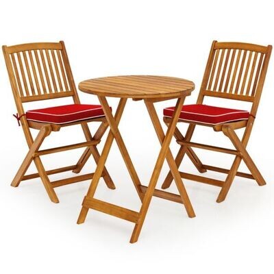 3-TLG. Balkonmöbel-Set mit rundem Tisch &amp; 2 Stühlen mit 2 Kissen Ergonomische Sitzgarnitur rot
