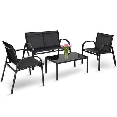 4-teiliges Set Gartengarnitur Gartenmöbel schwarz