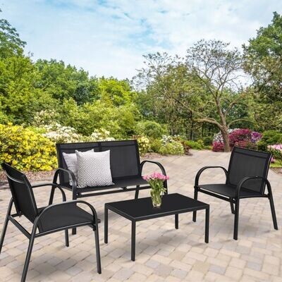 4-teiliges Set Gartengarnitur Gartenmöbel schwarz