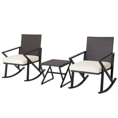 3-Teiliges Rattan-Gartenmöbel-Set mit 2 Schaukelstühlen &amp; Beistelltisch