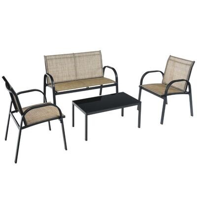 4 TLG. Gartenmöbel Set mit Bank, 2 Stühlen &amp; Couchtisch Braun