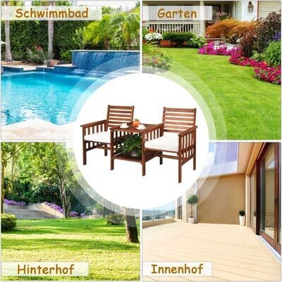 Doppelsitzbank aus Akazienholz 3-Teiliges Tisch- & Stühle-Set