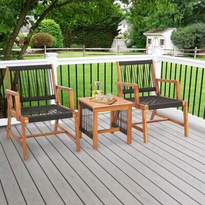 3tlg. Bistroset 2 Gartenstühle &amp; Beistelltisch aus Akazienholz Gartenmöbel-Set