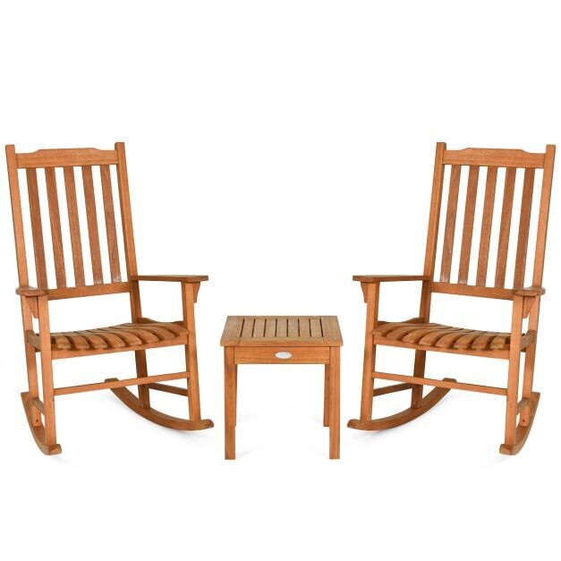 3-Teiliges Bistro-Set mit Schaukelstühlen aus Eukalyptusholz Natur