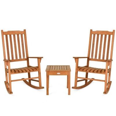 3-Teiliges Bistro-Set mit Schaukelstühlen aus Eukalyptusholz Natur