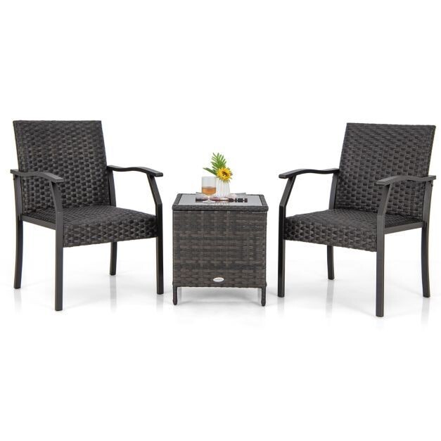 3-teiliges Gartenmöbel Set Rattan Balkonset mit 2 Stühlen und Tisch Braun