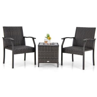 3-teiliges Gartenmöbel Set Rattan Balkonset mit 2 Stühlen und Tisch Braun