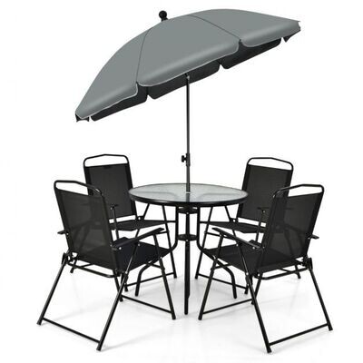 6 Teiliges Terrassenmöbelset mit Kaffeetisch &amp; 4 Klappstühlen &amp; Schirm
