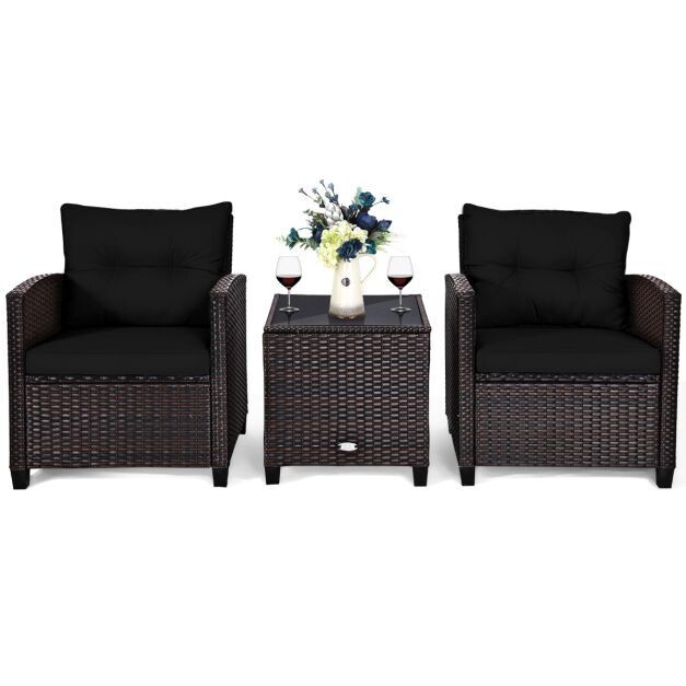 3-Teiliges Gartenmöbel-Set Rattan-Bistro-Set Schwarz