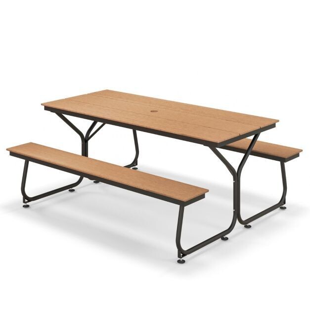 3-teiliges Picknicktisch &amp; Bank-Set mit Holzähnlicher Textur für 8 Personen Braun