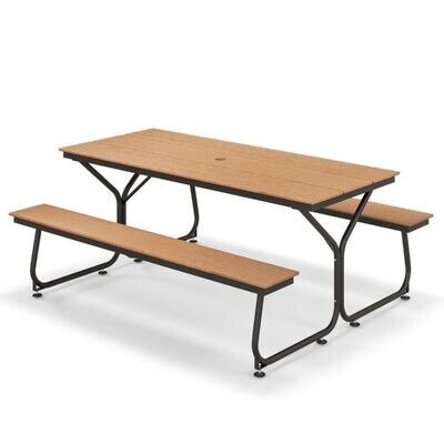 3-teiliges Picknicktisch &amp; Bank-Set mit Holzähnlicher Textur für 8 Personen Braun