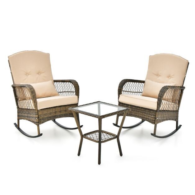 PE-Rattan-Stühle &amp; Beistelltisch 3-Teiliges Schaukelstuhl-Set