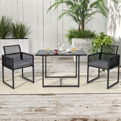 3-Teiliges Rattan Outdoor-Dining-Set mit Klappbarer Rückenlehne &amp; Sitzkissen Terrassenmöbel-Set