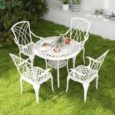 5 tlg. Bistro Set aus Aluminiumguss mit Schirmloch