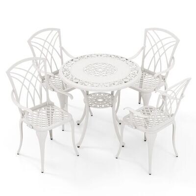 5 tlg. Bistro Set aus Aluminiumguss mit Schirmloch