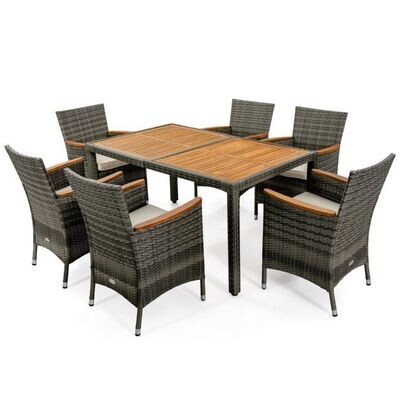 7-teiliges Terrassenmöbel-Set für den Aussenbereich Rattan-Set mit Esstisch Grau
