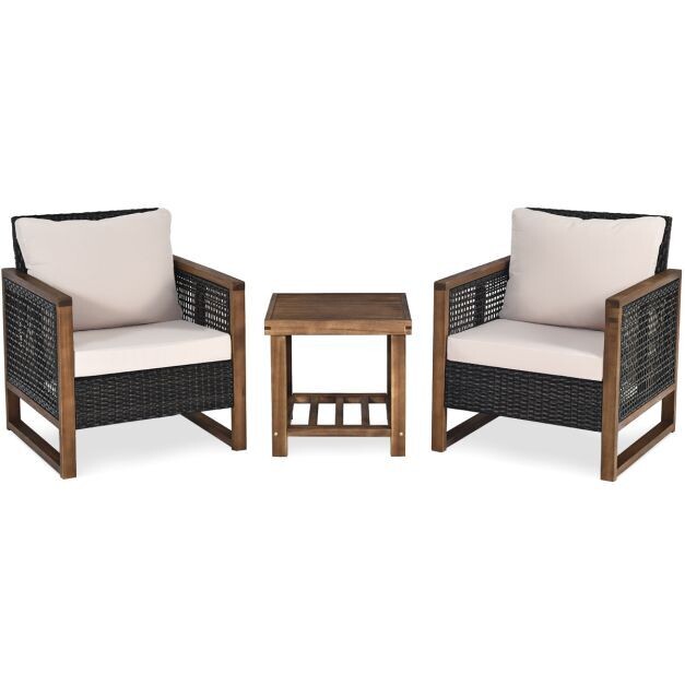 3er Set Rattan Gartenmöbel Lounge Set mit Sitzkissen Outdoor Sitzgarnitur
