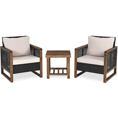 3er Set Rattan Gartenmöbel Lounge Set mit Sitzkissen Outdoor Sitzgarnitur