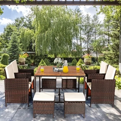 9 TLG. Polyrattan-Garten Esssitzgruppe mit Tisch Essgruppe für bis zu 8 Personen Beige