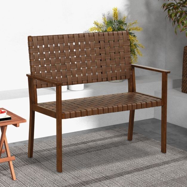 Wetterfeste RattanGartenbank aus Holz mit PULeder