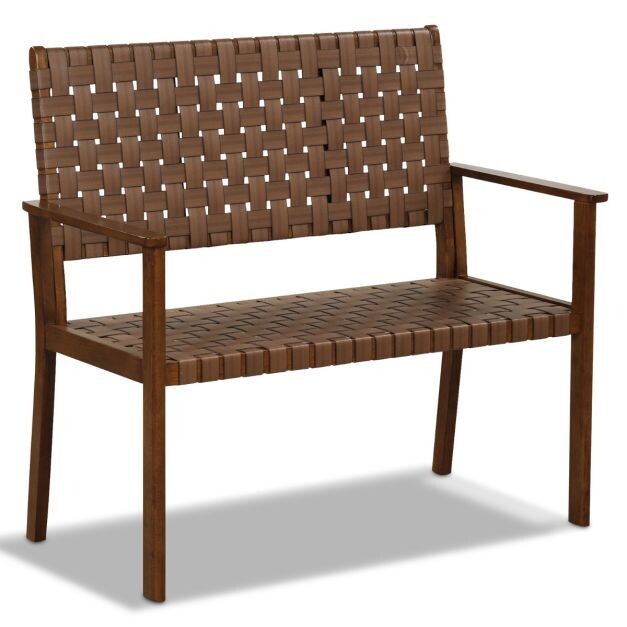 Wetterfeste Rattan-Gartenbank aus Holz mit Rückenlehne &amp; Armlehne