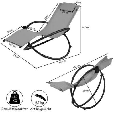 Schaukelliege Liegestuhl Outdoor klappbare Relaxliege Gartenliege 74 x 144 x 84,5 cm grau