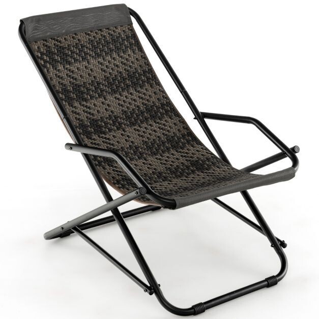 Liegestuhl Klappbar Rattan Strandliege 106 x 65 x 79 cm Grau