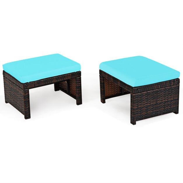 2er set outdoor Rattan Ottomanen Terrassenhocker 49 x 40 x 33 cm Türkis